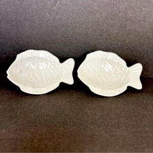 White Fish Trinket Dish Ceramic Set of 2 Textured Design Vintage Retro 4” Long